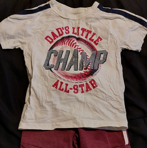 Place Toddler Boys Outfit- White Dad's Little Champ tee, Burgundy joggers; 3T